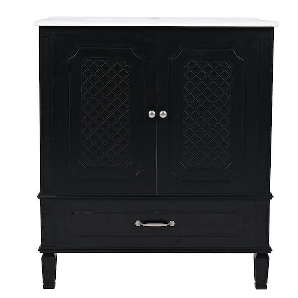30 in. Freestanding Black Bath Vanity with White Ceramic Top Unassembled