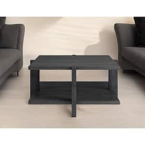 34.66 in. Gray Square Wood Coffee Table with Shelves Storage