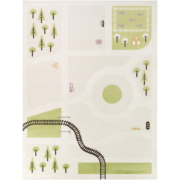 Roundabout Green 5 ft. 3 in. x 7 ft. Kids Activity Area Rug