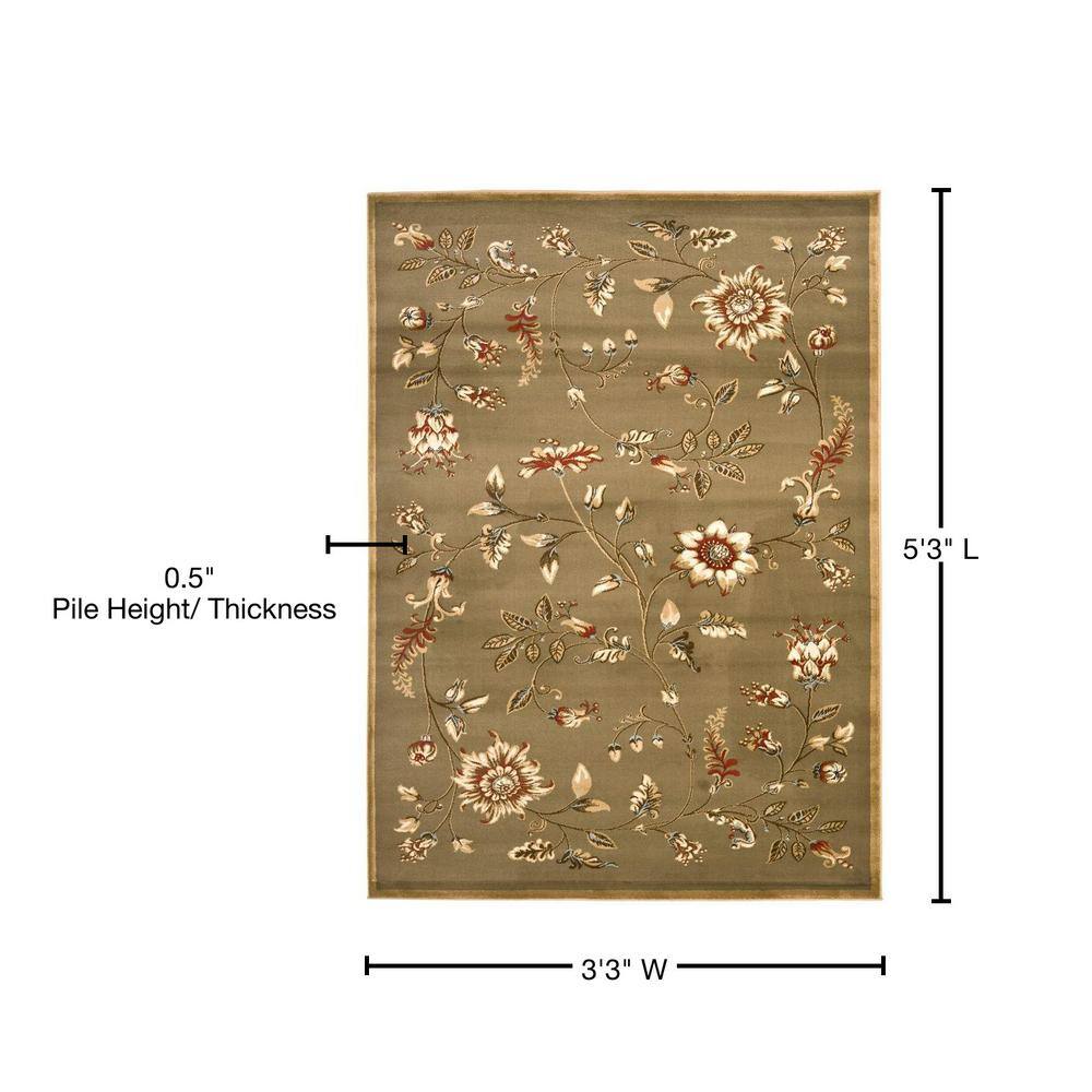 Green and Multi Floral Synthetic Round Area Rug
