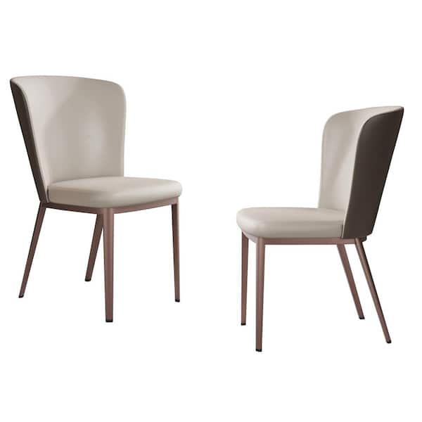 Magic Home Set of 2 PU Dining Chair with Moran Purple Metal Leg, White and Gray