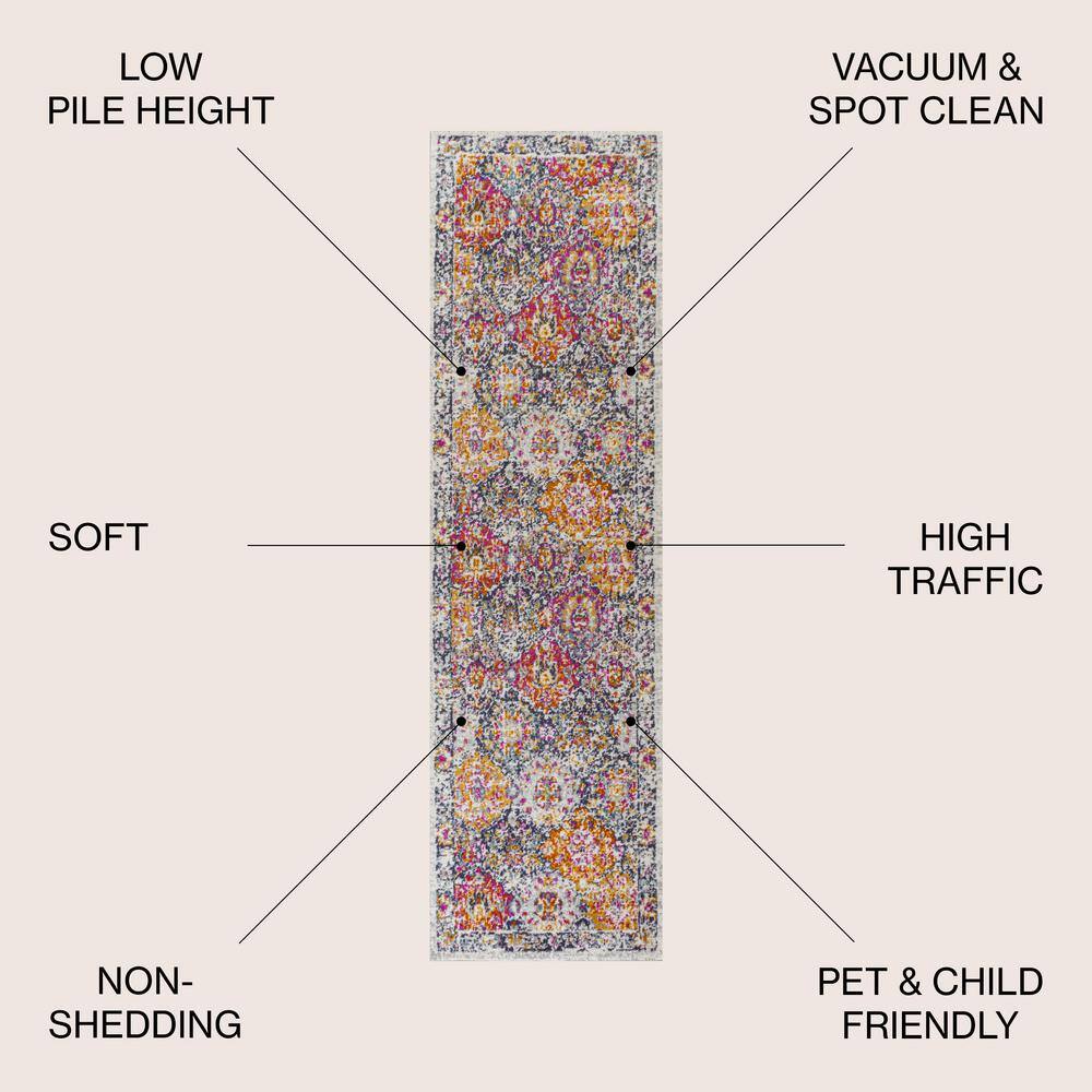Bohemian Ivory & Multi-Color Synthetic 2x8 Area Rug