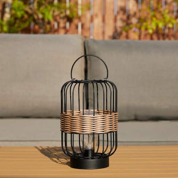 Glitzhome 11.75 in. H Metal Wire Faux Rattan Solar Powered