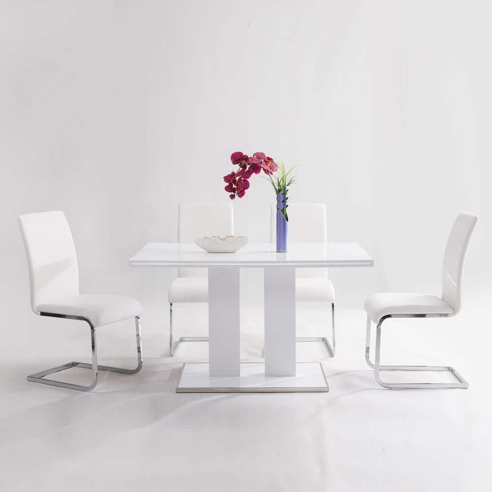 Contemporary White Faux Leather Upholstered Side Chair Set