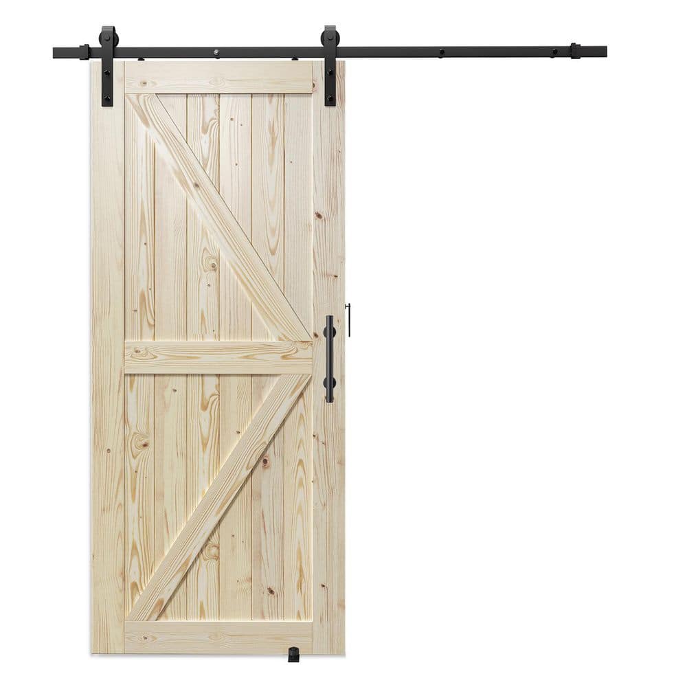 K Model 48 in. x 84 in. Unfinished Natural Solid Wood Interior Sliding Barn Door with Hardware Kit price history on PriceWatchPro