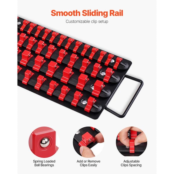 GOOACC 3/8" Magnetic Socket Organizer Set, 2 Pieces Metric & SAE Socket Drive Holders, 3/8 Inch Drive Socket Organizer Set Holds 56 Standard Sockets For Tool Box