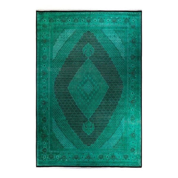 Overdyed Green 9 ft 1 x 14 ft 8 in Wool Indoor Area Rug