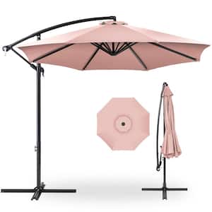 10 ft. Aluminum Offset Round Cantilever Patio Umbrella with Easy Tilt Adjustment in Rose Quartz
