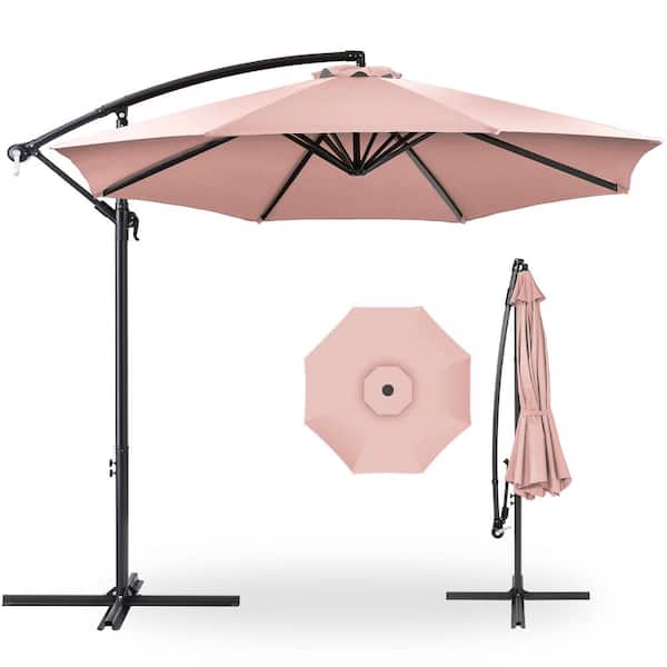 Best Choice Products 10 ft. Aluminum Offset Round Cantilever Patio Umbrella with Easy Tilt Adjustment in Rose Quartz