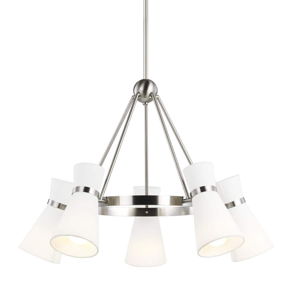 Elegant Brushed Nickel 5-Light Chandelier with White Linen Shade