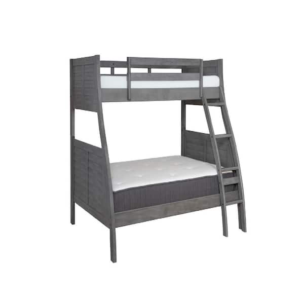 Benjara Gray Twin Adjustable Bunk Bed with Angled Ladder