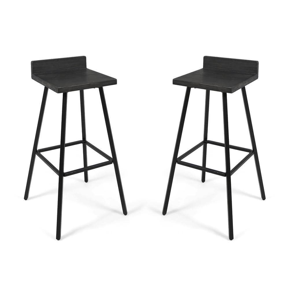Bidwell 33 in. Dark Grey and Black Outdoor Patio Bar Stools (Set of 2)