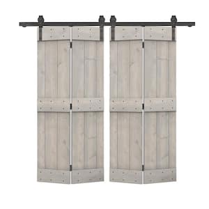 40 in. x 84 in. Mid-Bar Solid Core Silver Gray Stained DIY Wood Double Bi-Fold Barn Doors with Sliding Hardware Kit