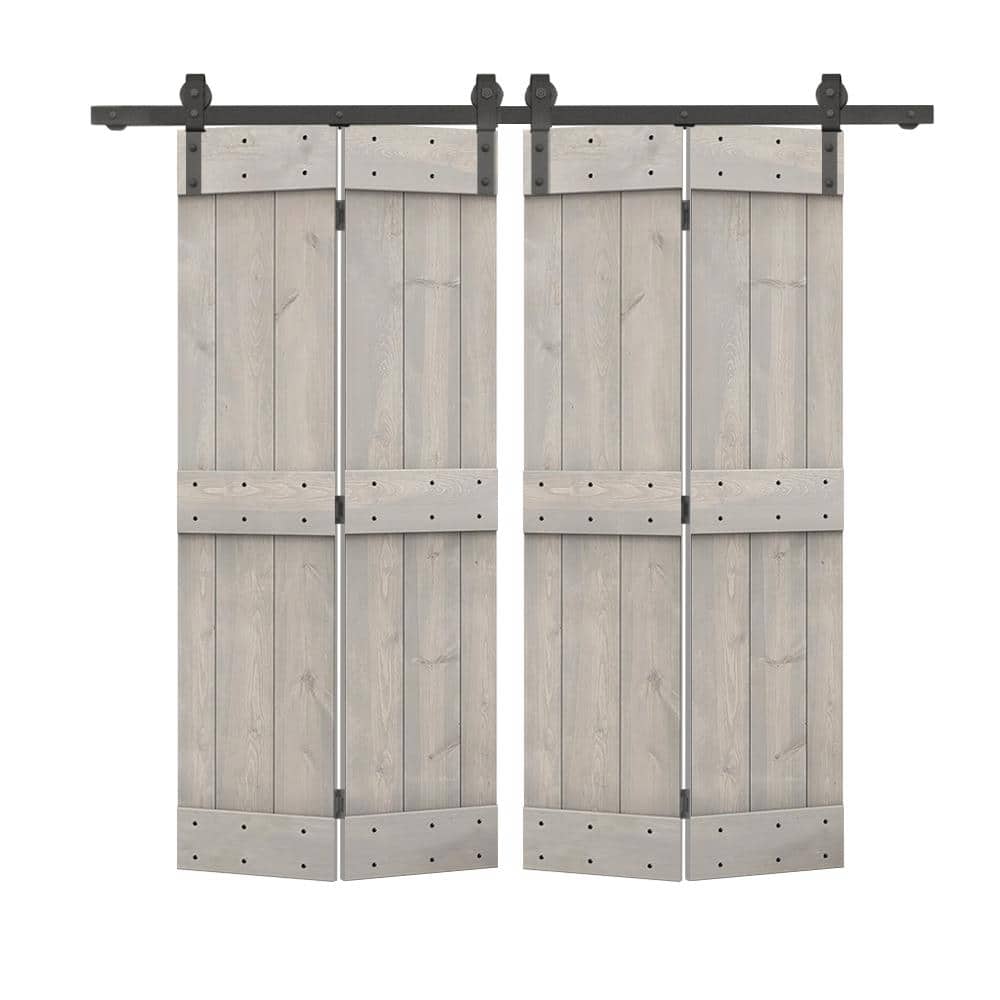60 in. x 80 in. Mid-Bar Series Solid Core Silver Gray Stained DIY Wood Double Bi-fold Doors with Sliding Hardware Kit price history on PriceWatchPro