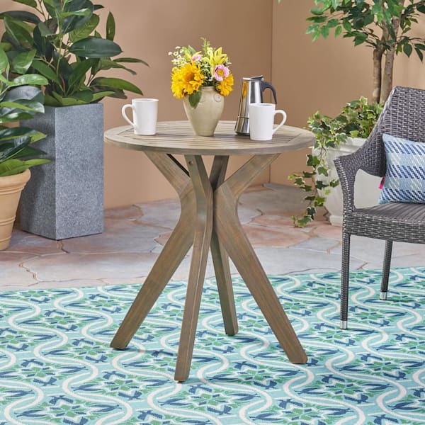 30 H in. Outdoor Round Wood Side Table for Porch Patio Garden JX