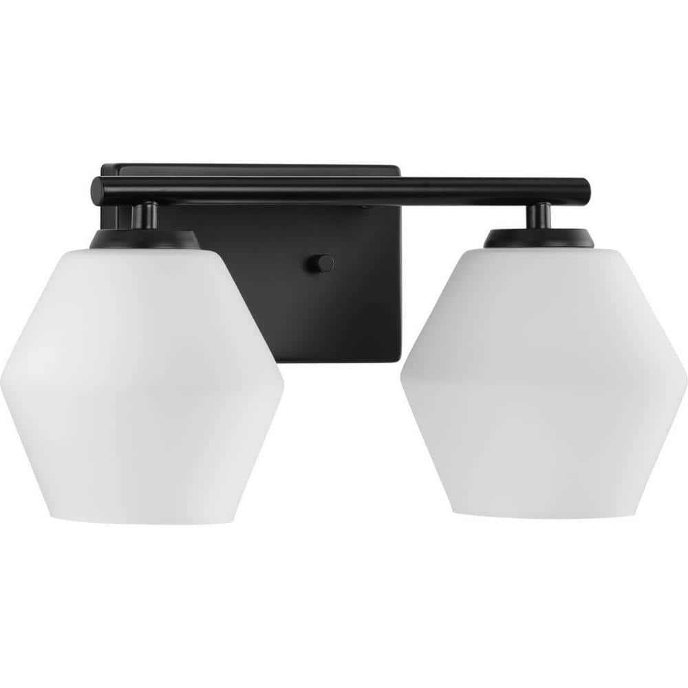 Matte Black and Opal Glass 2-Light Vanity Fixture