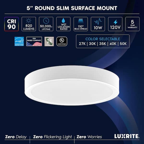 White Outdoor Integrated LED 5 in. Flush Mount Ceiling Light, 5CCT, 820LM, CRI90, 10W, Dimmable, UL Listed 6 Pack