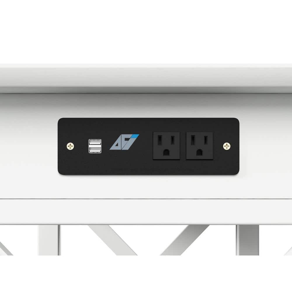 48" White Solid Wood Writing Desk with Charging Drawer
