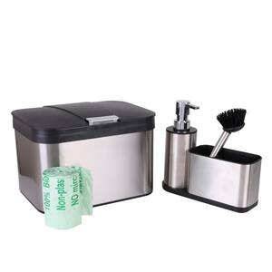 Stainless Steel Compost Bin with Bonus Biodegradable Bags & Sink Organizer