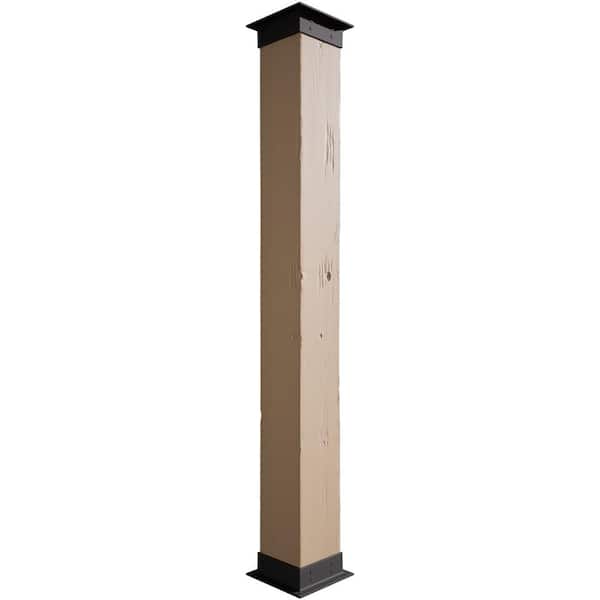 Ekena Millwork 6 in. x 6 ft. Knotty Pine Endurathane Faux Wood Non-Tapered Square Column Wrap w/ Faux Iron Capital & Base