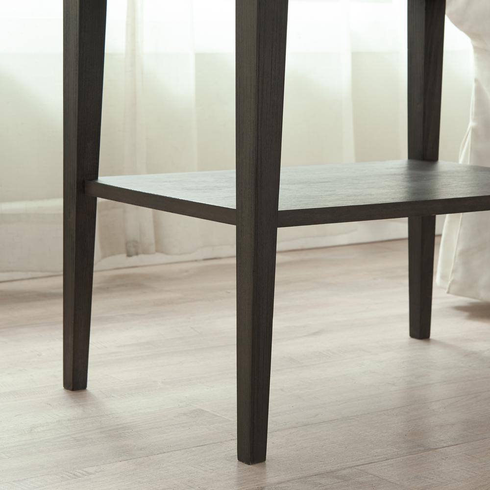 Beckett Anthracite Solid Wood Nightstand with USB Charging Port