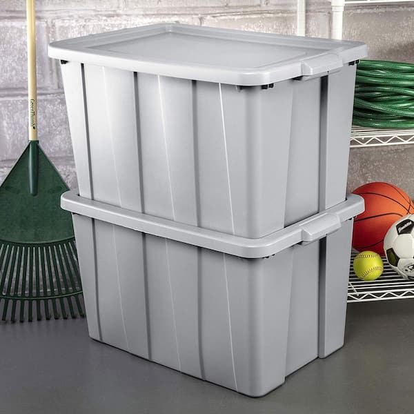 Sterilite 20 Gallon Plastic Storage Container Box Cement Gray/Blue (8 Pack)