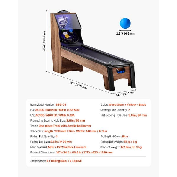 SKYSHALO 9 ft. Roll & Score Classic Arcade Game Table, Indoor