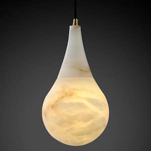 1-Light White Natural Alabaster Chandelier, Raindrop Marble Shade, Modern Pendant Ceiling Light (No Bulb Included)