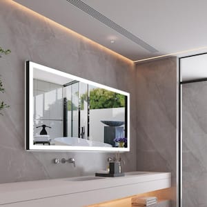72 in. W x 36 in. H Rectangular Framed Anti-Fog Dimmable Wall Mounted LED Bathroom Vanity Mirror in Black