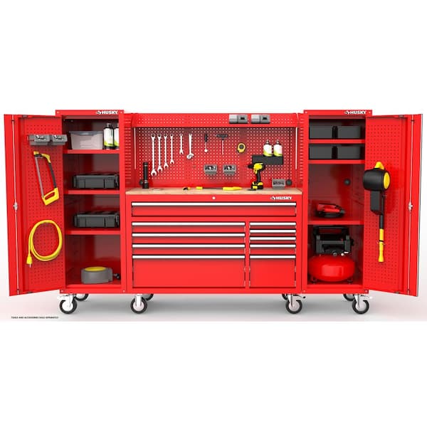 Husky Modular Tool Storage 72 in. W Red Mobile Workbench Cabinet with  8-Drawer Top Chest and 20 in. Side Locker H52MODSUITE3RED - The Home Depot