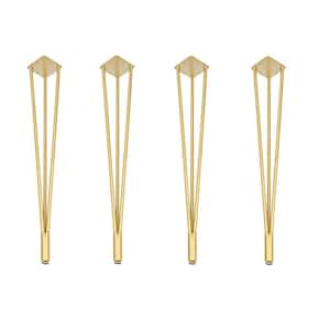 Kingsman 28-3/8 in. Satin Champagne Gold Solid Steel Metal 3 Rods Hairpin Table Leg with Adjustable Base (4-Pack)