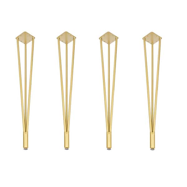 Kingsman Hardware Kingsman 28-3/8 in. Satin Champagne Gold Solid Steel Metal 3 Rods Hairpin Table Leg with Adjustable Base (4-Pack)