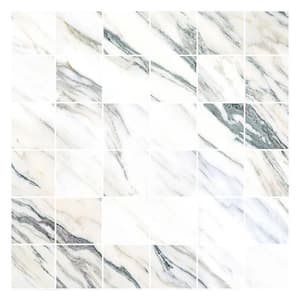 Splendor 12 in. x 12 in. Polished White, Green Vein Porcelain Mosaic Wall and Floor Tile (10.65 sq ft/case)-11 Pack