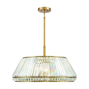 Pyramid 29 in. W x 16 in. H 6-Light Warm Brass Statement Pendant Light with Clear Crystal Glass Shade