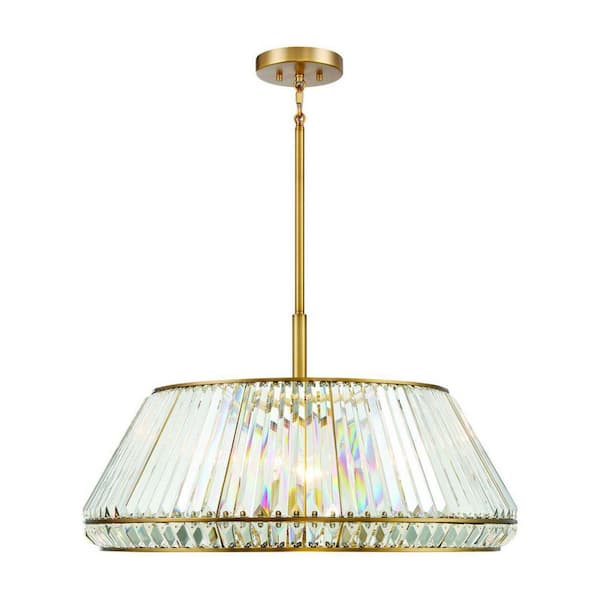 Savoy House Pyramid 29 in. W x 16 in. H 6-Light Warm Brass Statement Pendant Light with Clear Crystal Glass Shade
