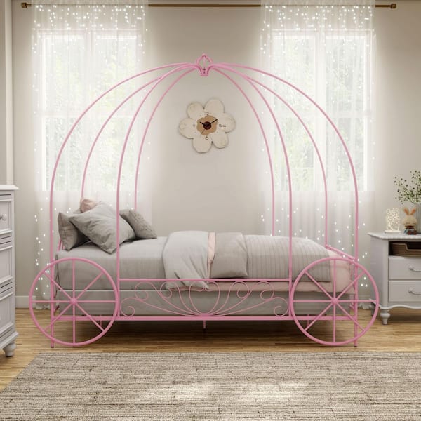 Torre Pink Twin Metal Princess Canopy Bed