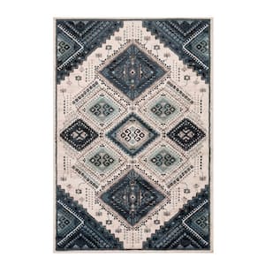 Poway White/Navy 8 ft. x 10 ft. Geometric Medallion Indoor Area Rug