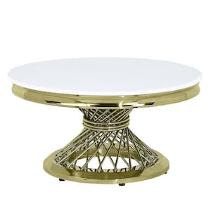 Fallon 35 in. Engineering Stone and Gold Finish Round Marble Coffee Table