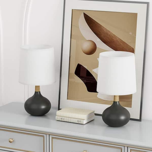 Cleveland 14 in. Black Modern Ceramic Bedroom Living Room Bedside Desk Nightstand Small Table Lamps (Set of 2)
