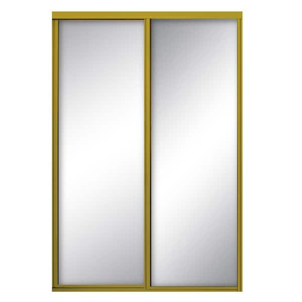 Contractors Wardrobe 48 in. x 81 in. Concord Satin Gold Aluminum Frame Mirrored Interior Sliding Closet Door