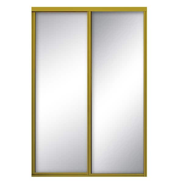 Contractors Wardrobe 96 in. x 81 in. Concord Satin Gold Aluminum Framed Mirrored Sliding Closet Door