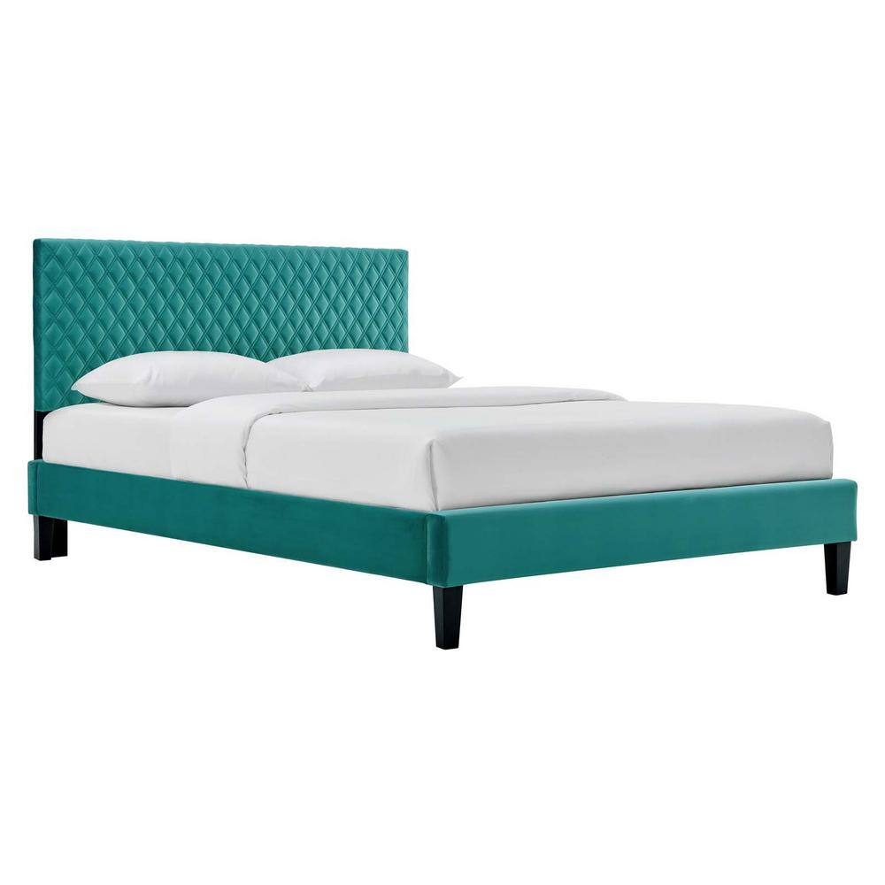 MODWAY Garcelle Performance Velvet Full Platform Bed in Teal MOD7040