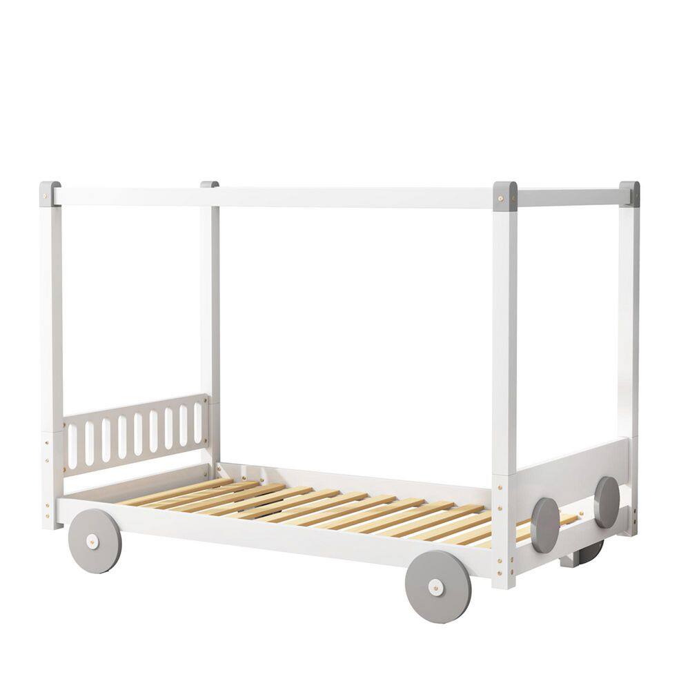 Z-joyee 40.8 in. White Twin Wood Kids Canopy Bed LYZY18 - The Home Depot