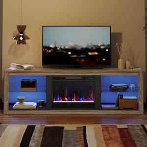 70.8 in. Wash Grey TV Stand with Fireplace Fits TVs up to 75 in. LED Entertainment Center