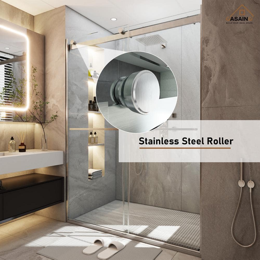 Nickel 48" W x 76" H Frameless Double Sliding Shower Door