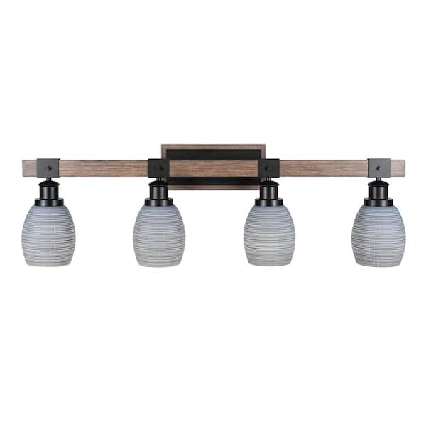 Unbranded Richmond 35.75 in. 4-Light Vanity Light Matte Black and Painted Wood-look Metal with 5 in. Gray Matrix no bulbs included