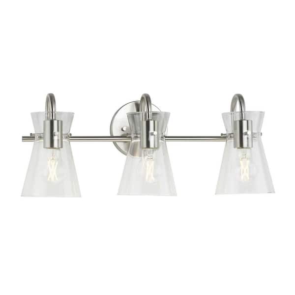 Briosco Collection 21 in. 3-Light Brushed Nickel Modern Industrial Vanity Light for Bathrooms
