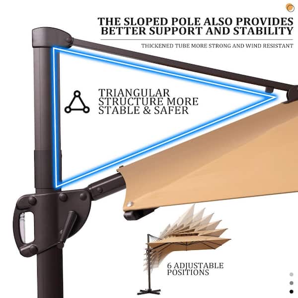 11 ft. x 11 ft. Square Aluminum 2-Tier Outdoor Cantilever Umbrella Offset 360° Rotation Patio Umbrella in Tan with Base