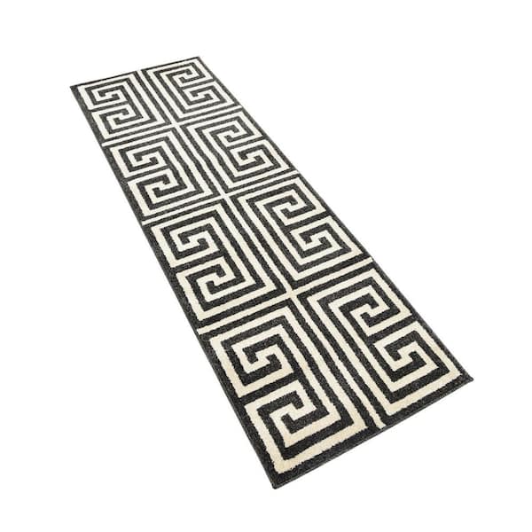 Athens Greek Key Black 2' 7 x 10' 0 Runner Rug