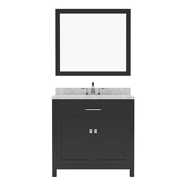 Virtu USA Caroline 36 in. W x 22 in. D x 34 in. H Single Sink Bath Vanity in Espresso with Marble Top and Mirror